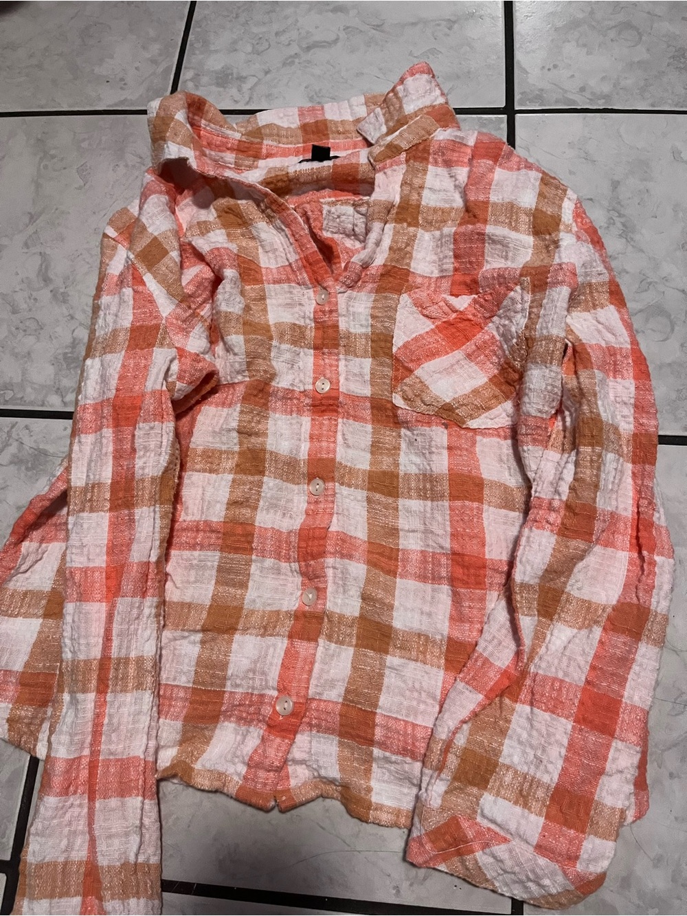 Women's Plaid Button-Front Shirt - Orange & Brown